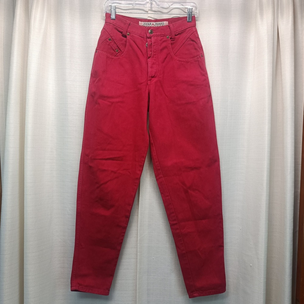 Vintage Zena Jeans Red High Waisted Tapered Leg Button Fly Size 7 Retro‎ 80s 90s